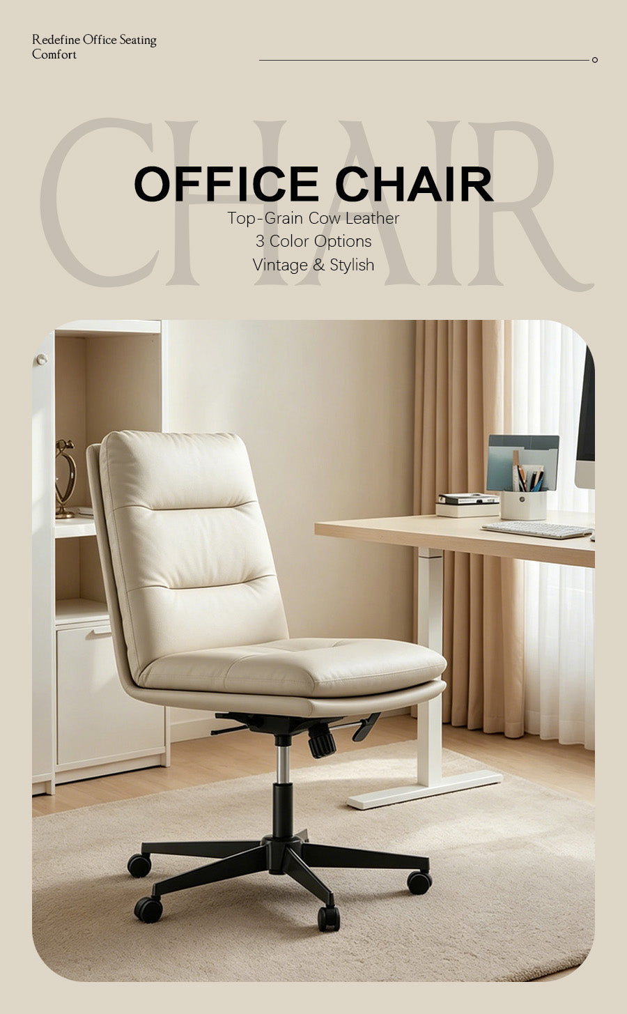 Duly Genuine Leather Executive Office Chair (Armless)