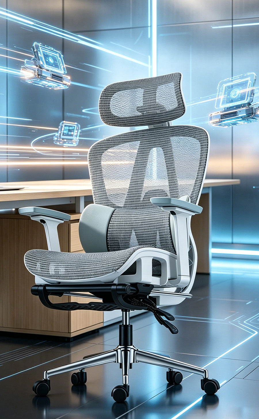B1 Tech-style white-frame mesh model